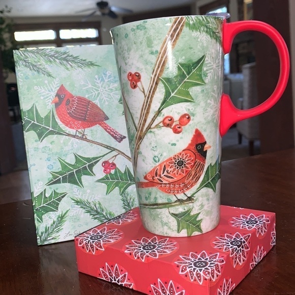 NEW Cypress Holiday Cardinal Ceramic Travel Coffee Cup in Gift Box 17 Oz - Picture 4 of 7